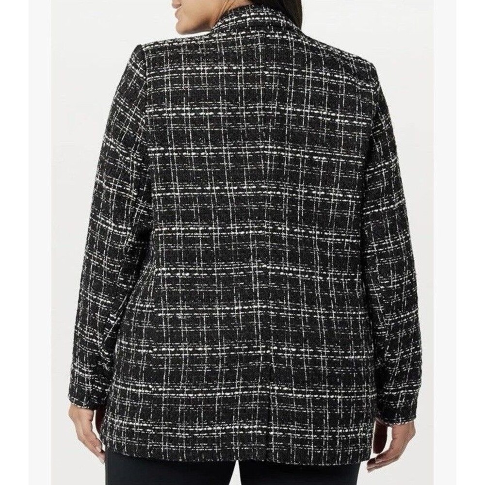 The Drop Blazer Womens Size XS Blake Long Plaid Single Breasted Black Boucle - Picture 13 of 14